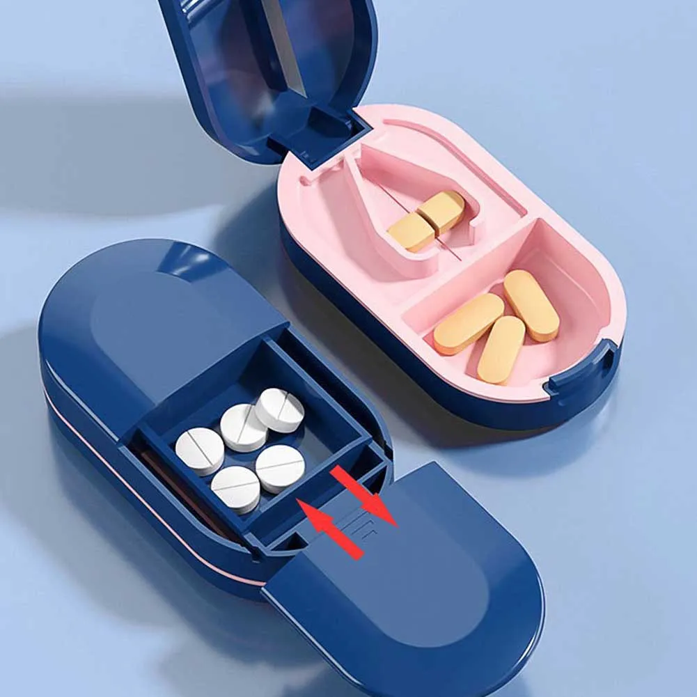 Pill Cutter Box Portable Drug Box Tablet Cutter Splitter Medicine Pill Holder Pill Cutter Box