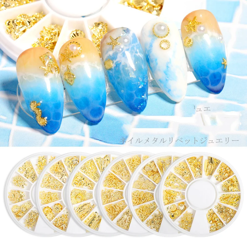 Free sample Mixed Nail Art Gold Metal Rivet Studs 3D DIY Charm Decoration Accessories Jewelry Glitter metal nail art decoration