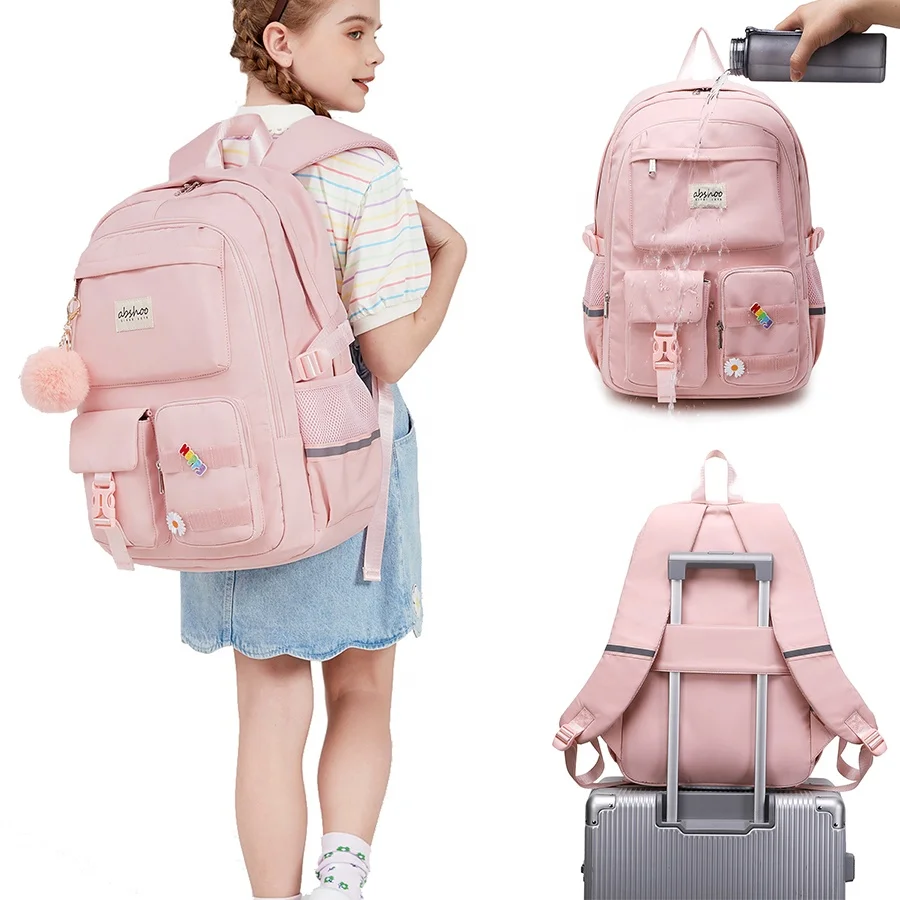 2024 School Backpack Solid Color School Backpack For Girls Daily Pink Backpack Bags Girls Kids School Bags New Mochila Escolar