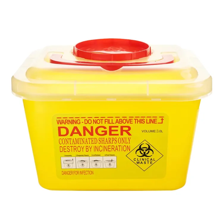 Медицинские больничные отходы мини герметичные безопасные пластиковые одноразовые квадратные контейнеры для удаления острых изделий 3л