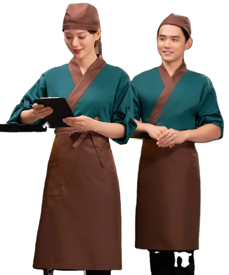 Chef Coat for Men Korean Sushi Restaurant Women Kimono 3/4 Sleeve Chef Uniform Japanese Long Sleeve Autumn and Winter Opp Bag