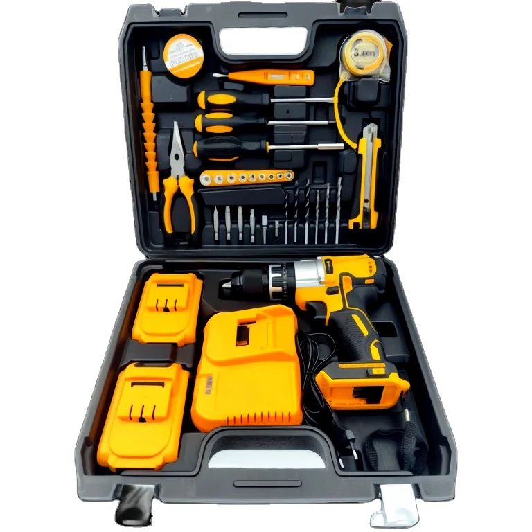 Portable 24pcs Cordless Mini Drill Kit Yellow Wireless Electric Impact Drills with 30mm Max Power Battery OEM Core Drill