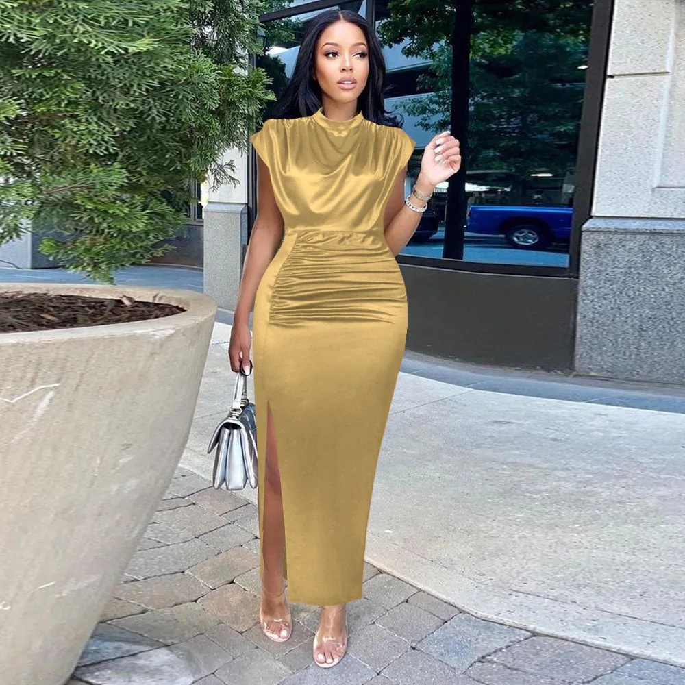 High-Waisted Red Solid Color Dress with Long Maxi Skirt Breathable Empire Waistline Streetwear Spring Autumn Seasons Woven Weave