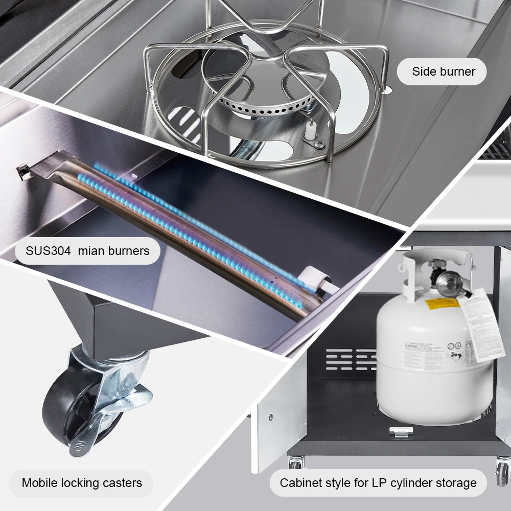 Professional bbq grills propane outdoor stainless steel grill bbq 4+1 burners gas grills