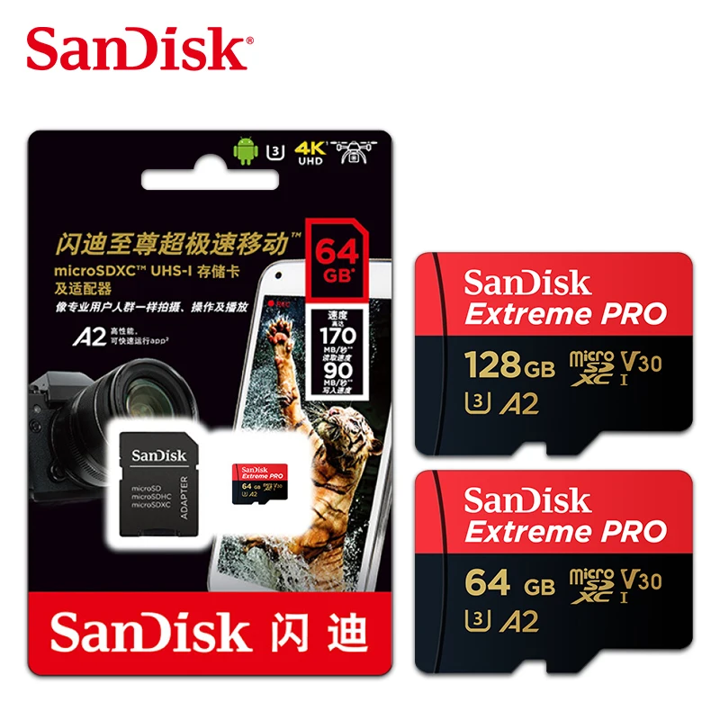 SanDisk A2 Extreme PRO SD Card 64GB 128GB Up to 170MB/s Reading Speed U3 Flash SDXC memory card