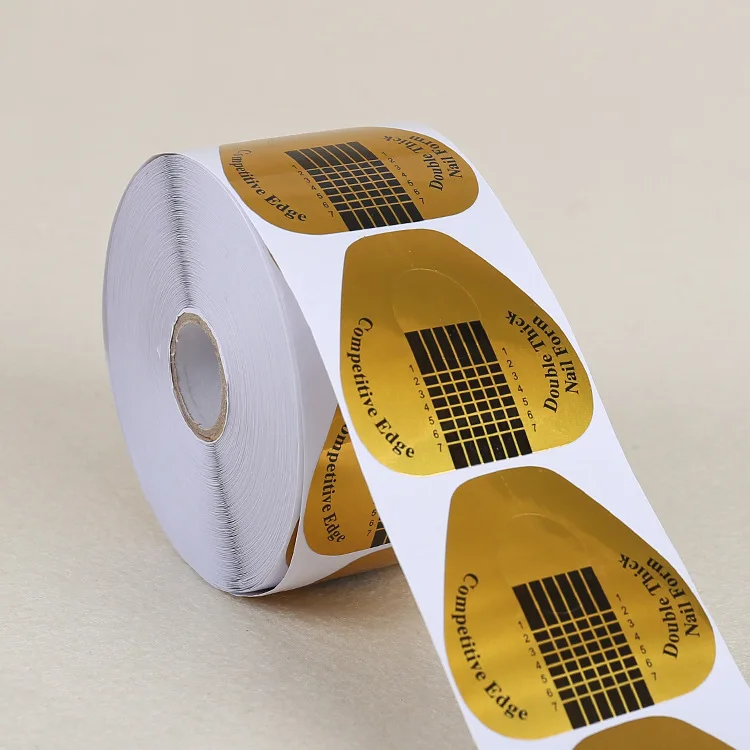 Professional 500pcs dual custom logo durable Paper long xxl Nail Forms Gold Black Acrylic Extension Curl Aluminium Nail Form