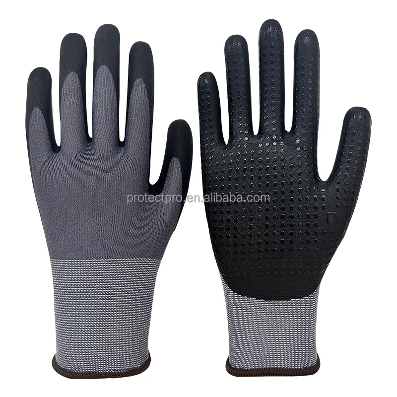 Custom Gardening Gloves Nylon Spandex Nitrile Foam PVC Dotted Safety Work Gloves for Men