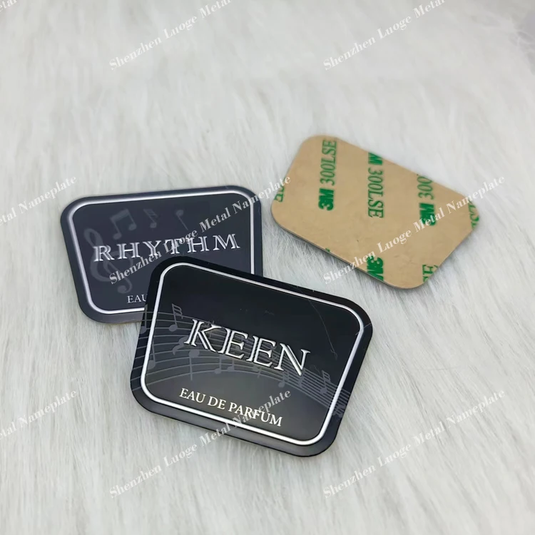 Custom Brushed Embossed Self-Adhesive Metal Logo Stickers Aluminum Perfume Bottle Tags with Printed Labels Embossed Logo Plates