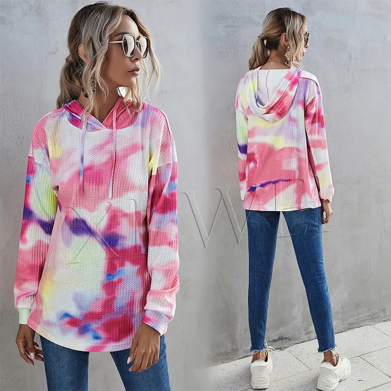 Женский свитер с капюшоном, свитер с длинным рукавом и градиентным принтом, 2021