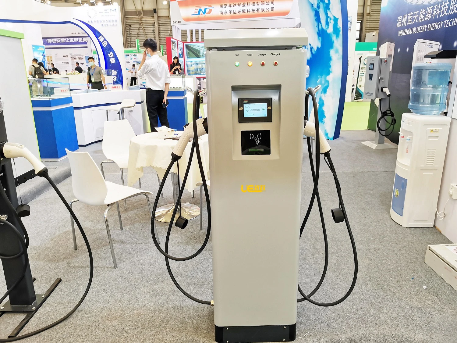 UEOEM Dual guns 14KW home AC EV Charger outdoor Type 1, Type 2 or GB/T floor-standing electric car charger