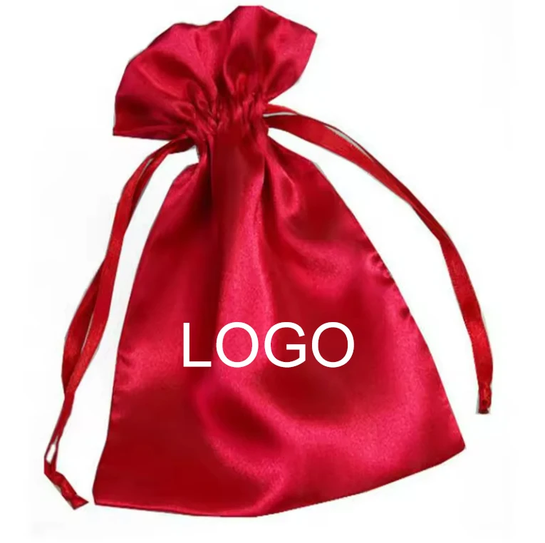 Custom Logo Printed Satin Jewelry Pouch Drawstring Bag real silk for Luxury Earring Ring Packaging Gift bag