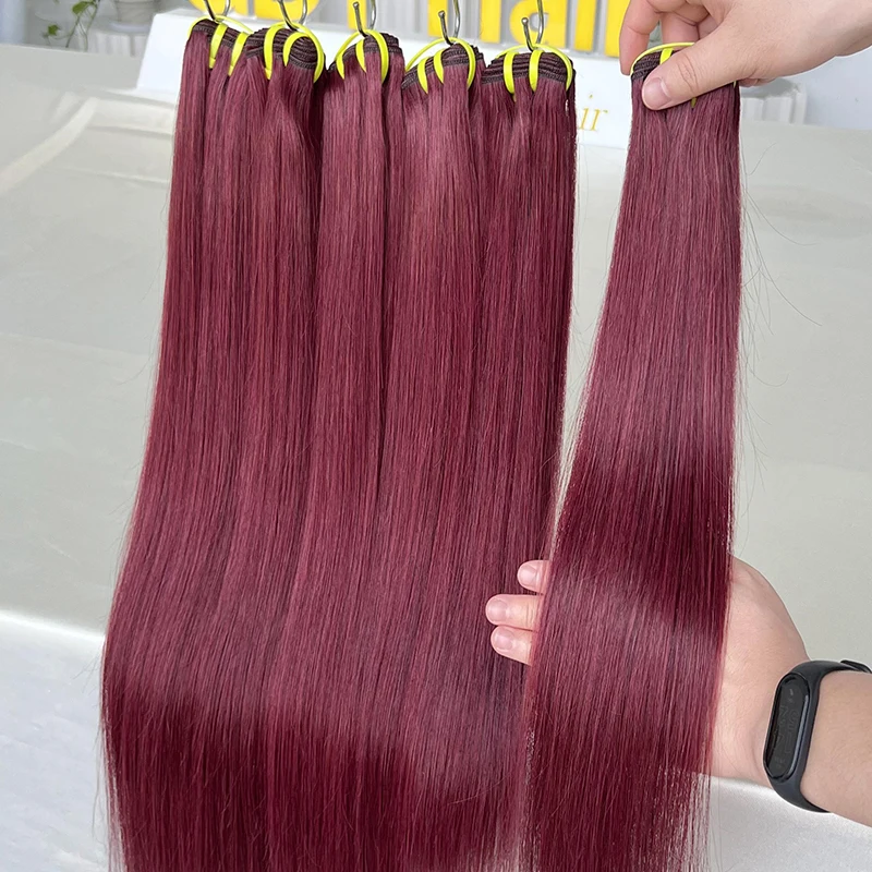 Colored Bundle Raw Vietnamese Human Hair 10A Grade Color 99J Burgundy SDD Double Drawn Straight Bundle