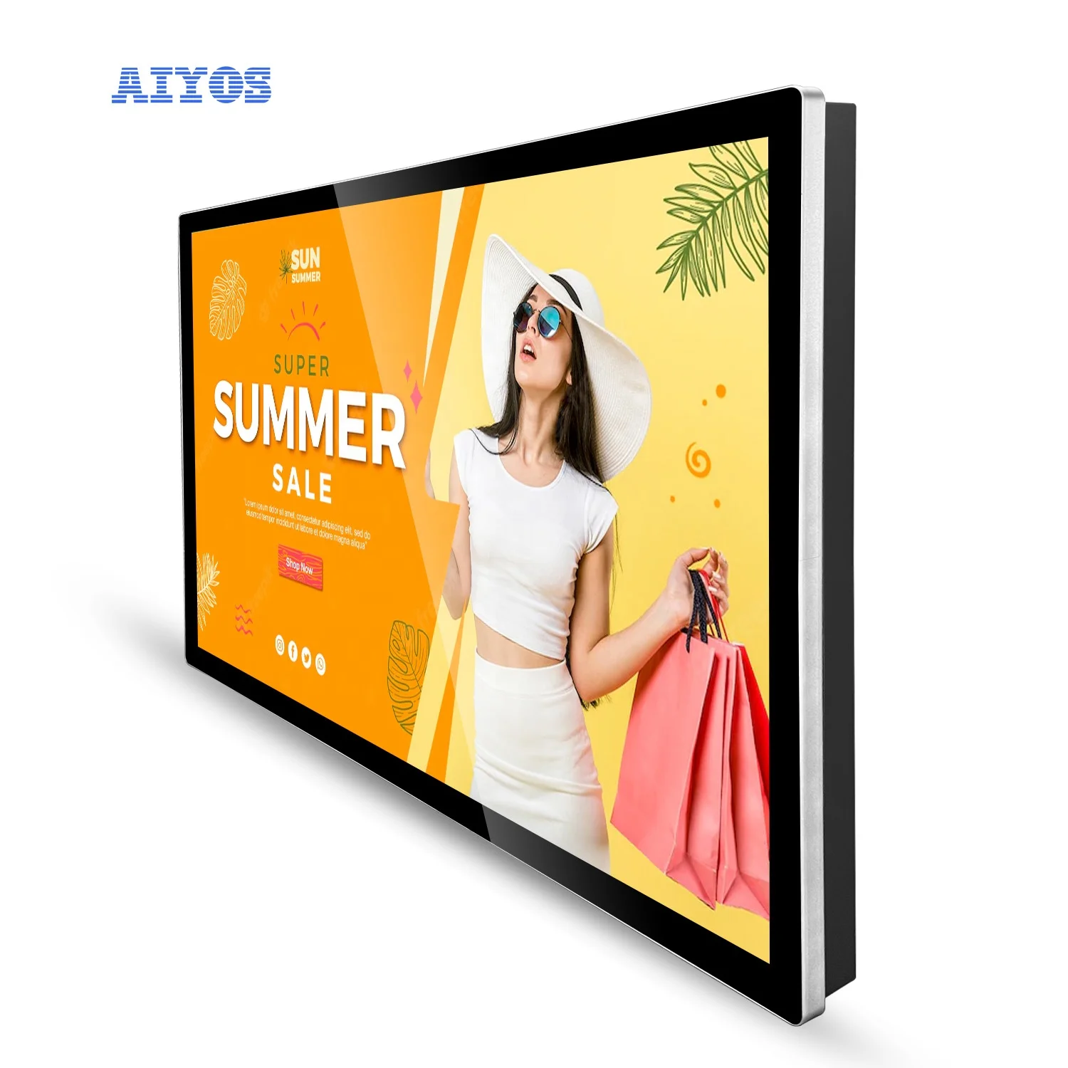Aiyos 55 Inch Interactive Digital Totem Wall Mounted Advertising Screens Photo Oem Smart Booth Kiosk LCD Display Screen