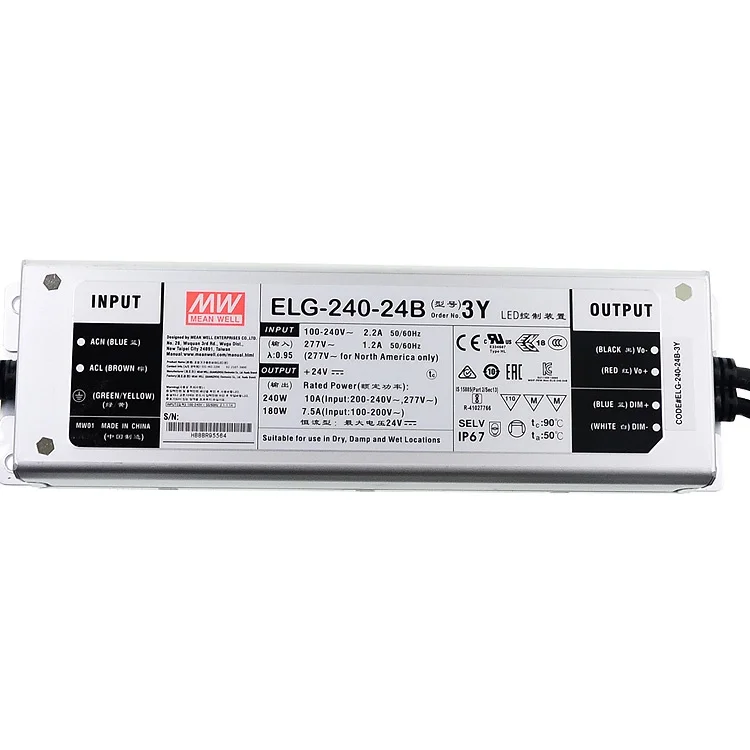 Meanwell LED Driver 240W 24V ELG-240-24 Dimmable LED Driver Power Supply