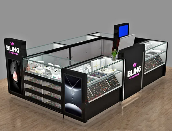 High-end Jewelry Kiosk for Mall Glass Jewelry Display Cabinet with LED Light Modern Mall Kiosk for Jewelry