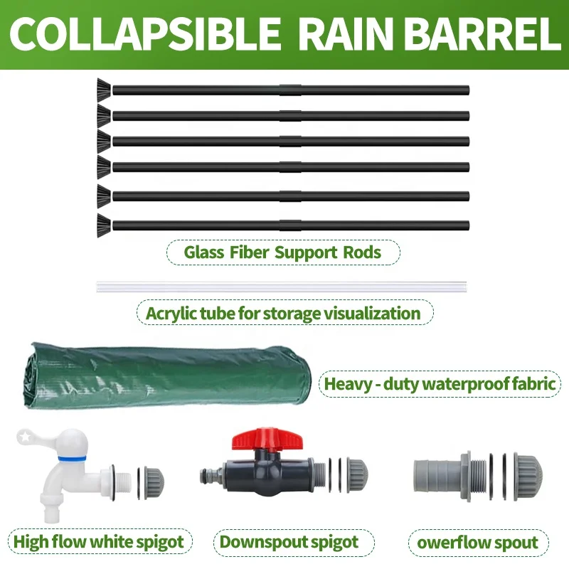 Eco-Friendly Premium PVC 380 L Rain Barrel Water Collection System with Collapsible Filter Spigots Overflow Kit & Watering Can