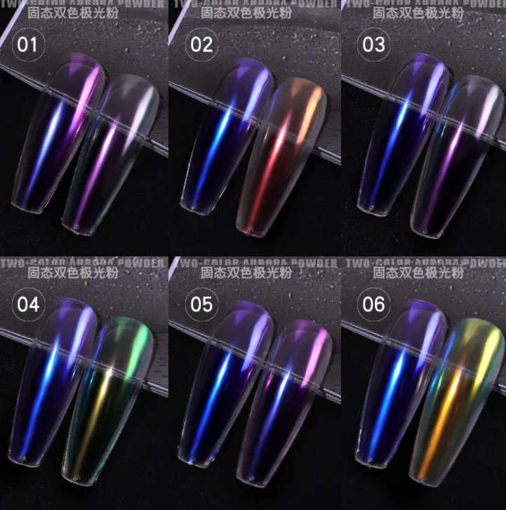 Wholesale dipping colored acrylic sugar nail  Decoration magic Mirror powder glitter Solid state double color