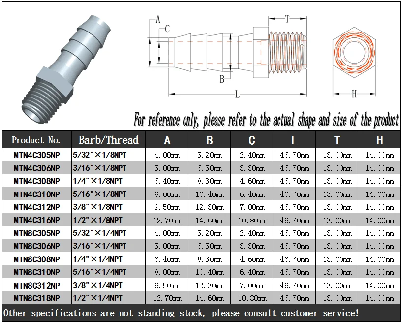 JU Soft Tubing NPT Male Thread To Barb Hose Tail Adapter Plastic Tube Connectors