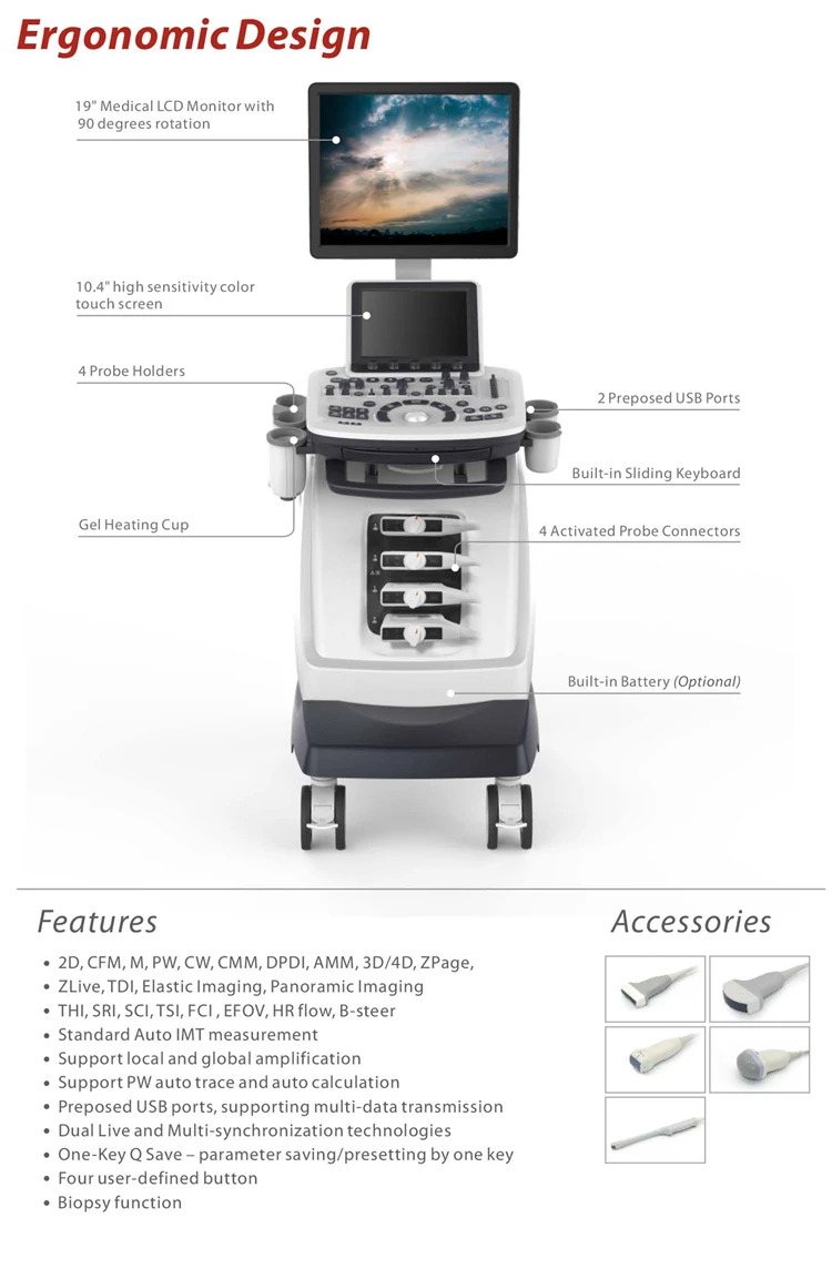 BT-UD90 hospital Ultrasonic Diagnosis Equipment digital mobile 4d color doppler ultrasound machine cardiac ultrasound scanner