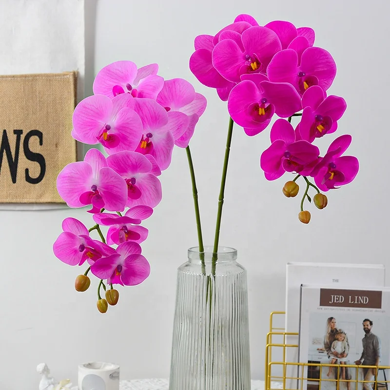 O-X898 Wholesale 9 Heads Latex  Phalaenopsis Orchids Long Stem Colorful Orchids Artificial Flowers Real Touch for Wedding Decor