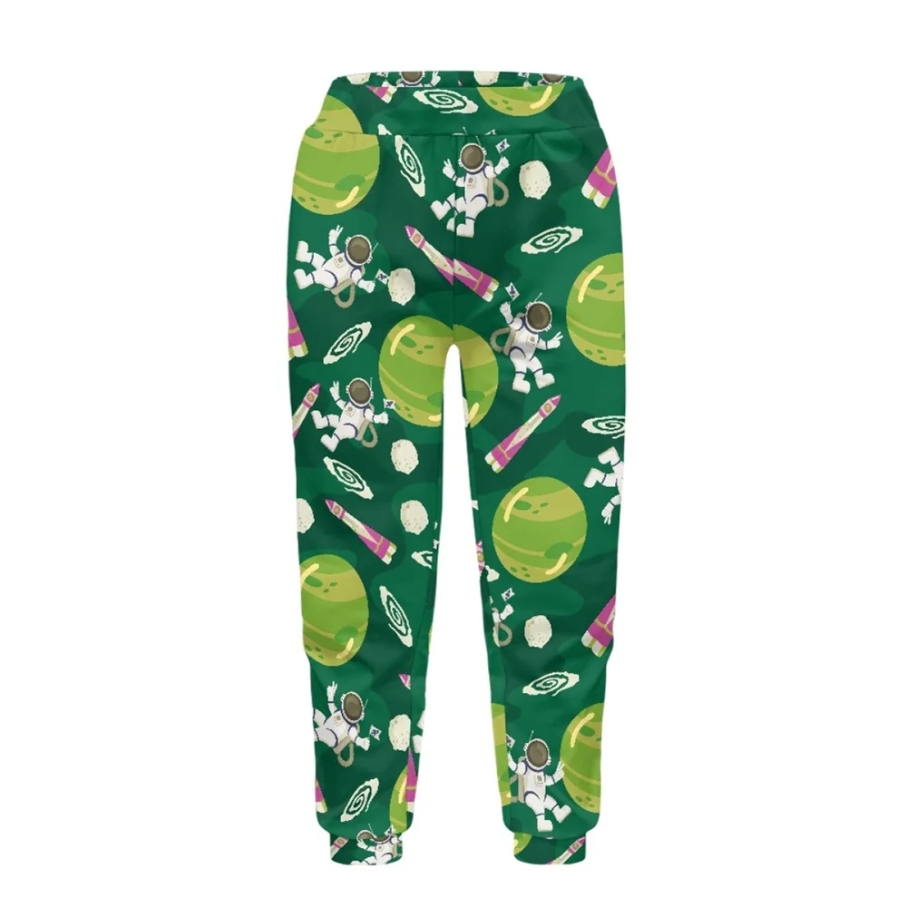 Youth Winter Youth Basketball Compression Pants Adolescent Space custom logo Cartoon Green Astronaut NASA And Moon sweatpants