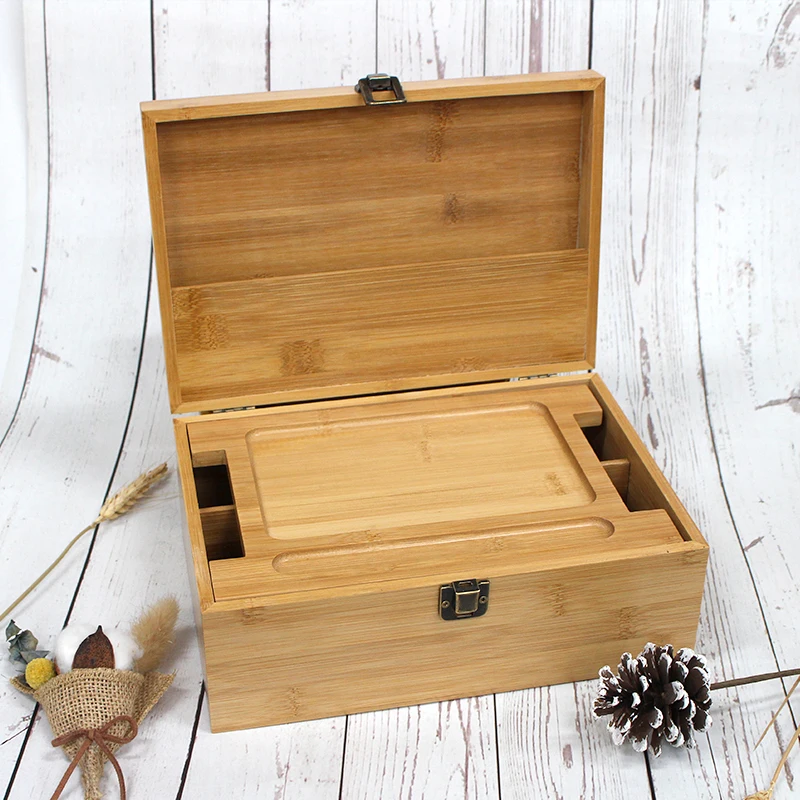 custom Storage Container to Store All Herbs Smoking Accessories Grinder Pipe Rolling Papers Bamboo Herb Stash Box