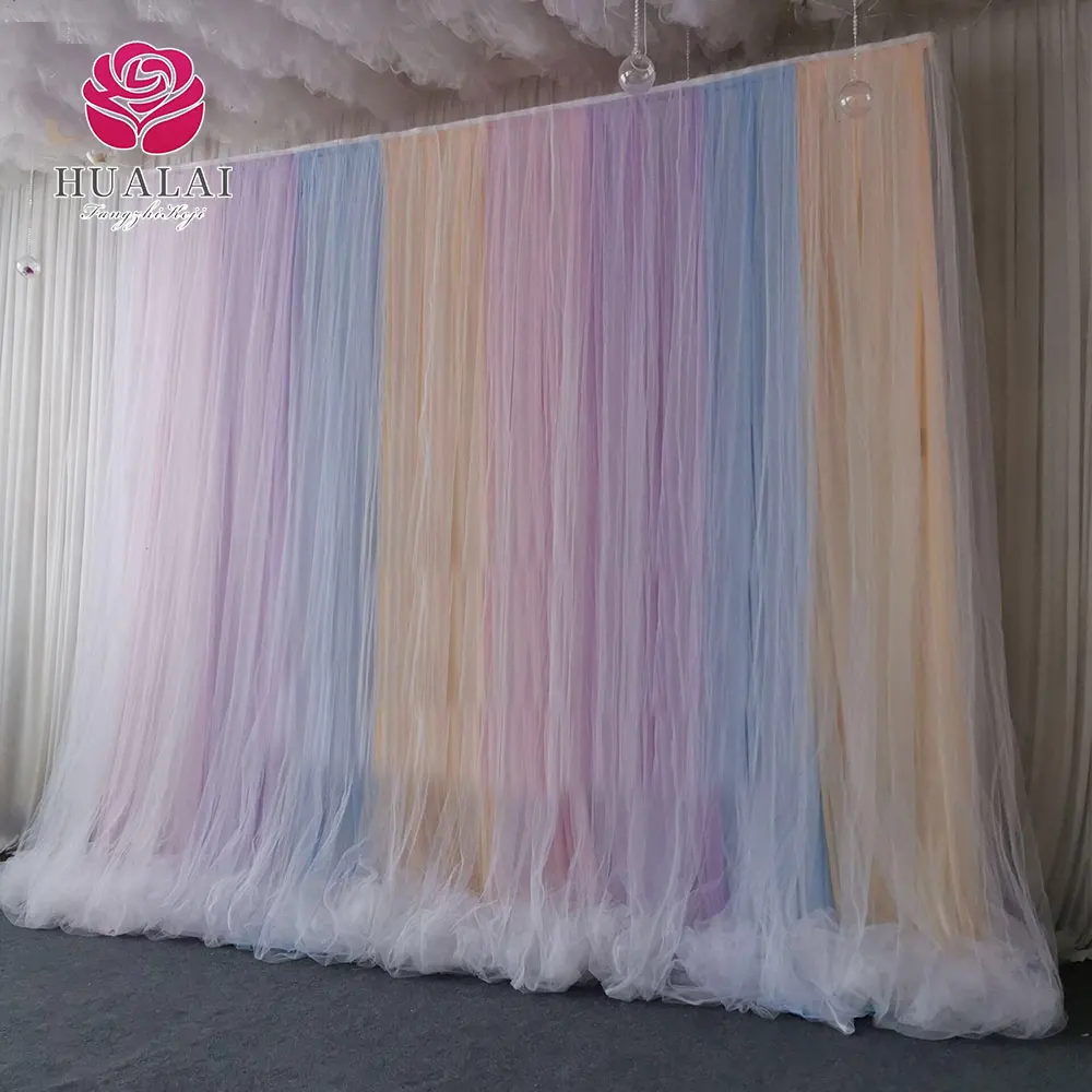 gradient colorful rainbow tulle and ice silk cloth back drop curtains drapes panels for wedding events birthday party