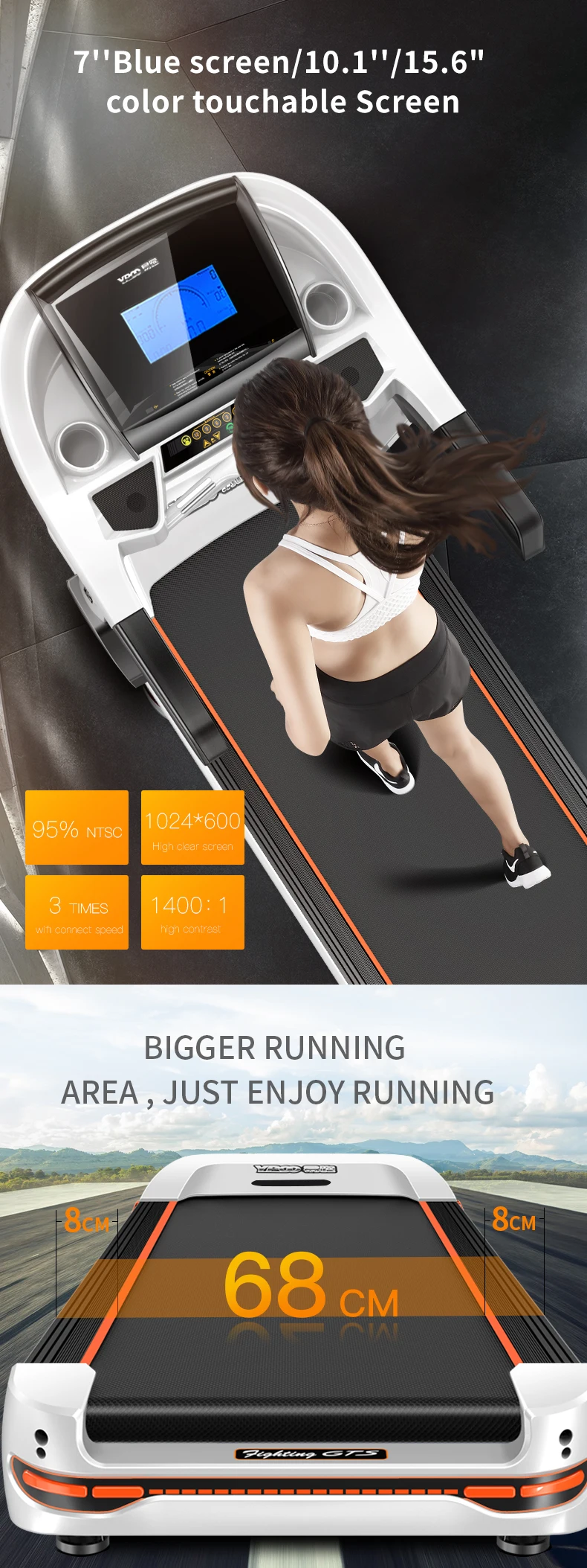 
New Design 2019 AC Motor Commercial good Treadmill, Touch Screen Motorized Treadmill Treadmill Machine Gym Equipment 