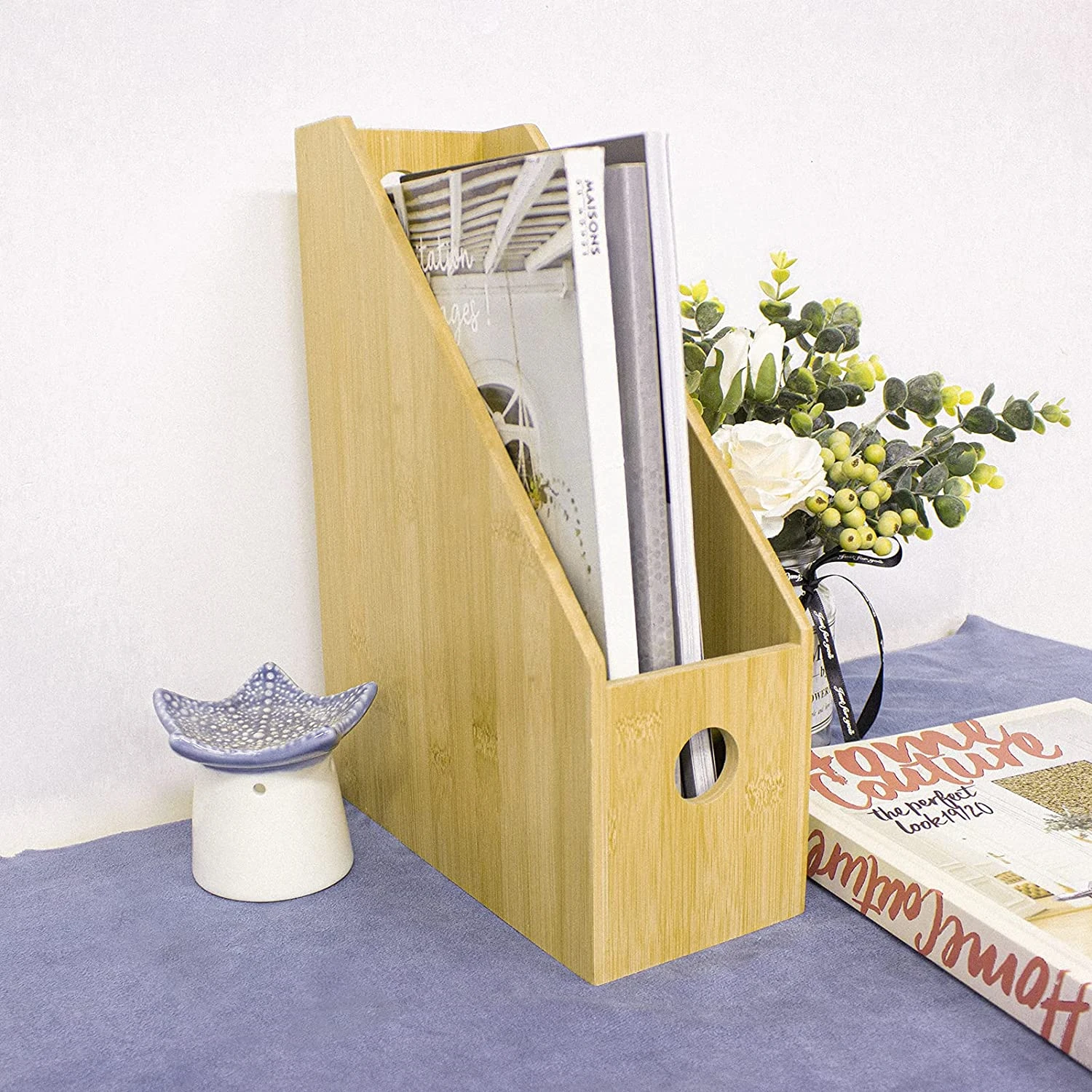 Bamboo table document organizer adjust desktop file sorter A4 paper storage wood box