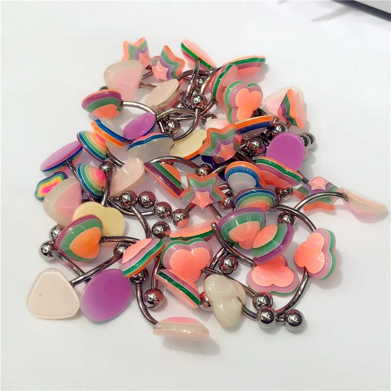 
14G Colorful Neno Candy solid Sexy Belly Bars Body Piercing Jewelry Mixed Colors Acrylic Flower Belly Button Rings 