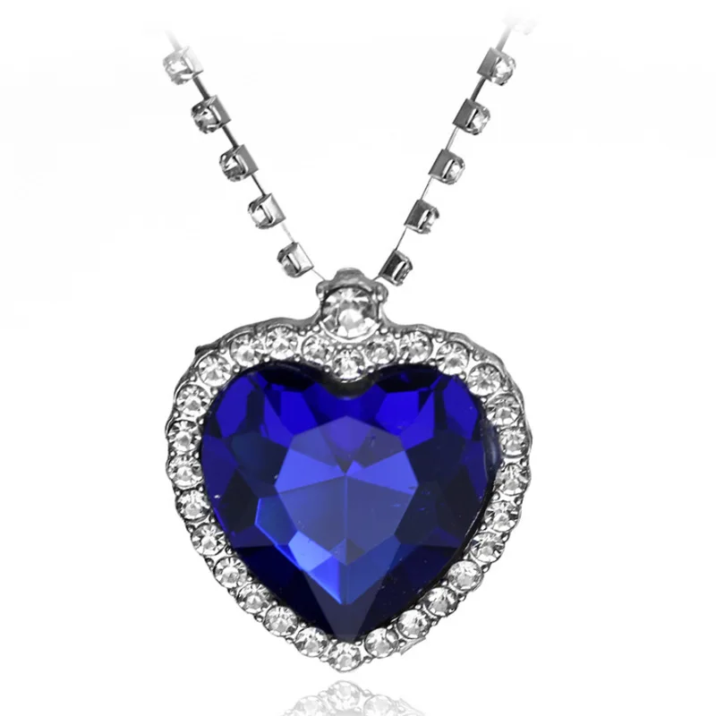 2024 Wholesale Titanic Heart of Ocean Blue Heart Love Forever Pendant Necklace