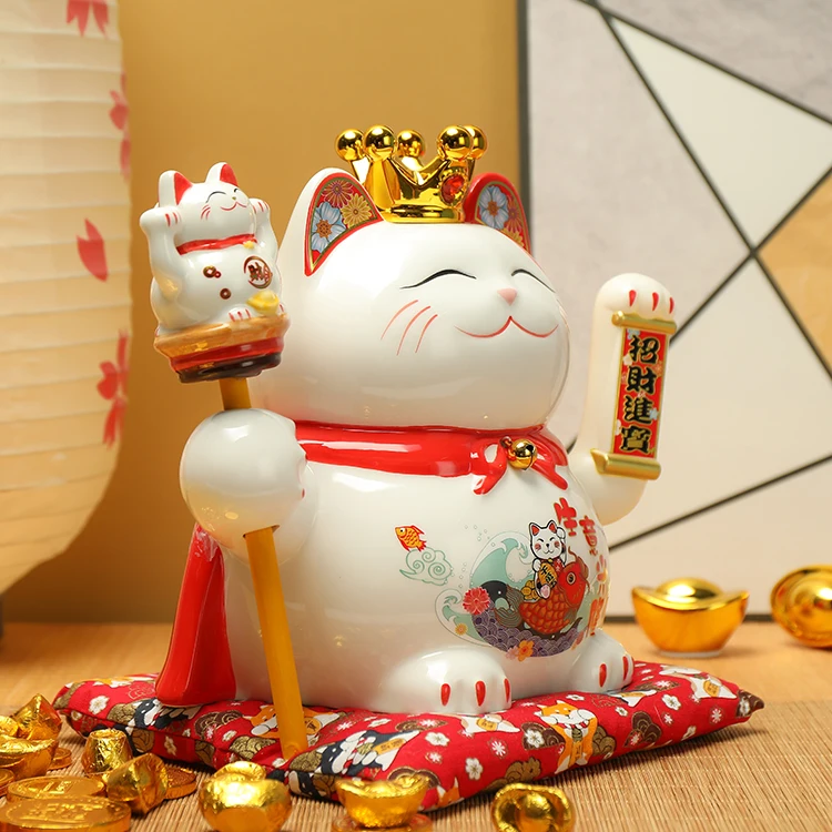 9 inch  japanese-style white ceramics Auto Waving Elvis Lucky Cat Maneki Neko Porcelain Lucky Cat wholesale ornaments