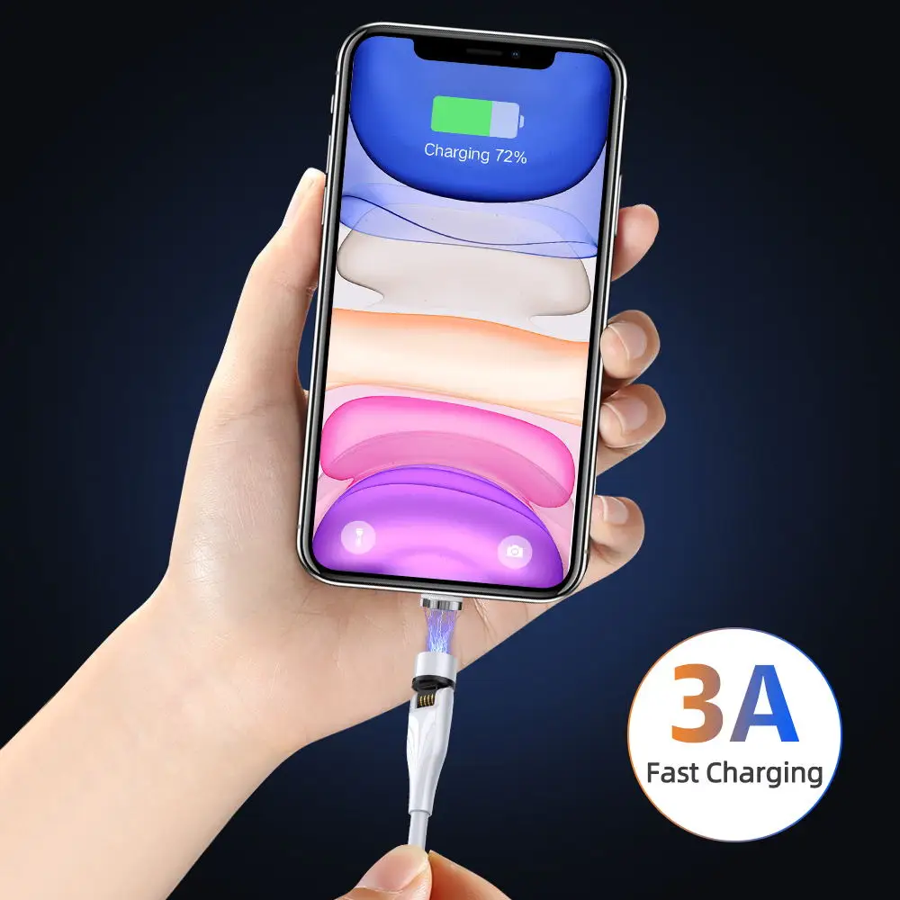 Factory cheap oem rotate 3 in 1 Type C Micro USB ios phone 540 degree magnetic data cables magnet fast charging USB cable