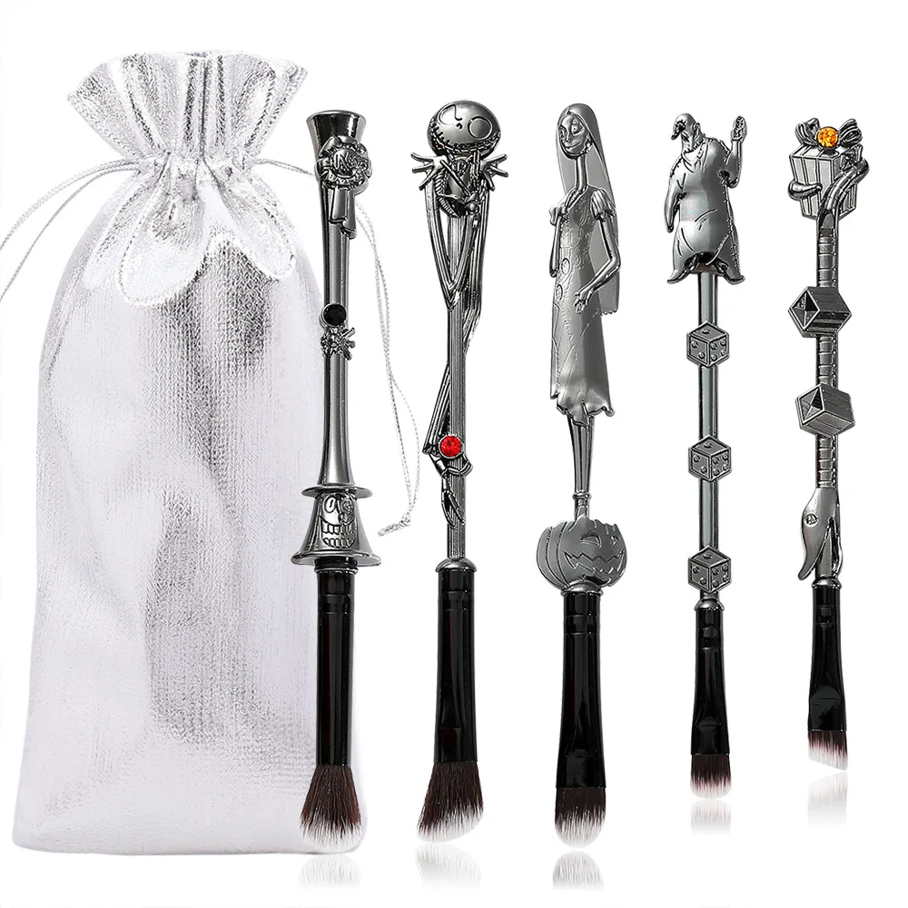 5pcs Skeleton Hallowmas Alloy Makeup Brush Set  Eye Shadow Makeup Brush Creative Black Cosmetic Brush Sets