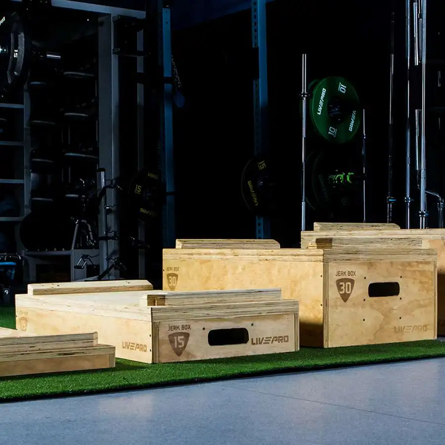 High Quality Weight Lifting Wood Jerk Boxes Jerk Block Boxes Set Ajustable Stacked Wooden Jerk Box
