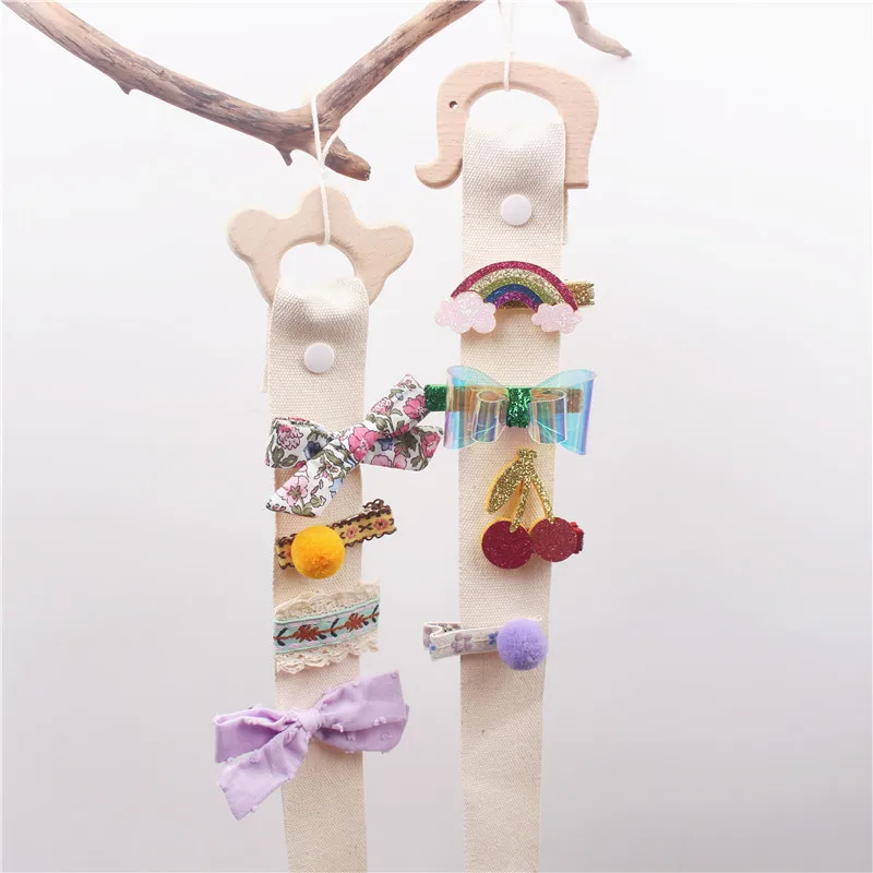 Wood Animal Unicorn Hair Bows Storage Belt for Girls Clips Barrette Hairband Hanging Organizer Strip Holder Hair Accessories