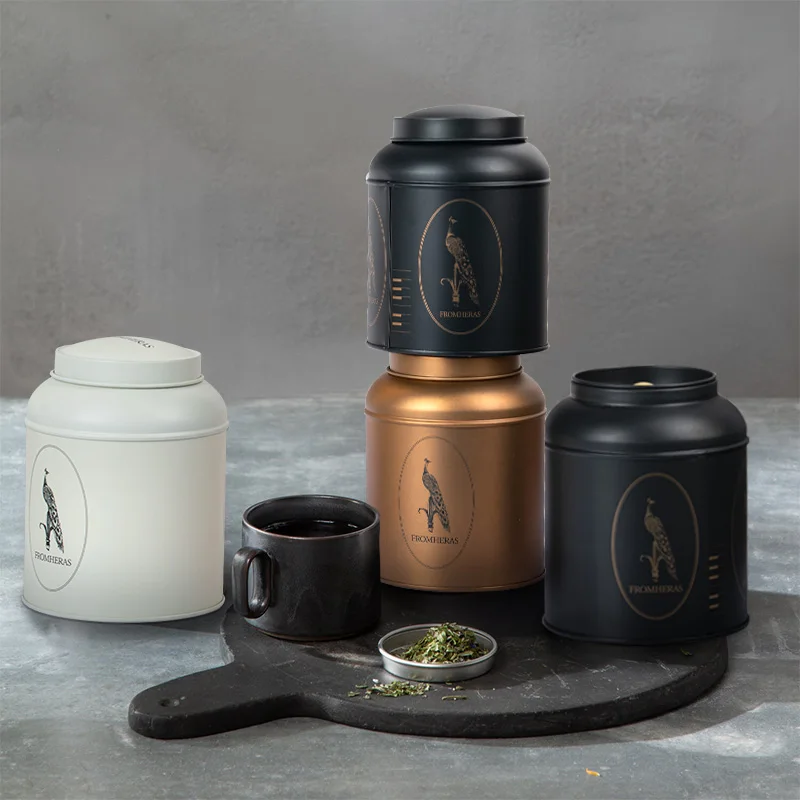 Factory Food Grade Sealed White Black Custom Tea Tin Box Big Round Coffee Double Lids Tea Tins Small Green Tea Tin Can
