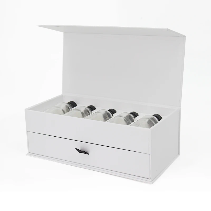 Exquisite Rigid Paper Cardboard Cosmetics Packaging Boxes For Makeup Glass Essential Oil Bottle Double Layer Magnetic Drawer Box