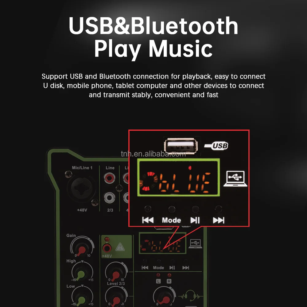MC-T502 Mini 5 Channel Audio Mixer Console with Blue tooth USB XLR 48V Phantom Power for Street Performance Live Stream