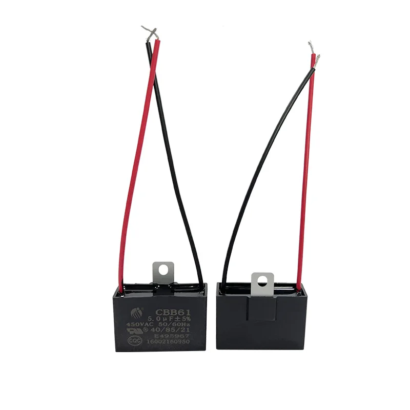 CBB61 5.0uF 450V Mounting Ear Red and Black Exposed Super Capacitor Activated Carbon for Battery Capacitor