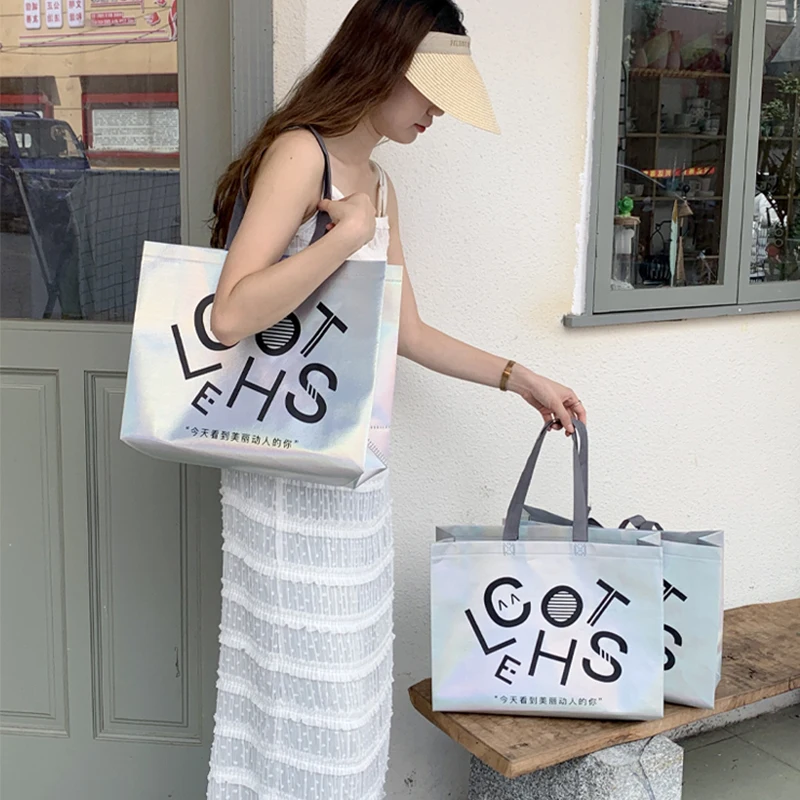 No MOQ metallic laminated pp non woven shopping bag gold non woven dress packaging tote bag advertising bag