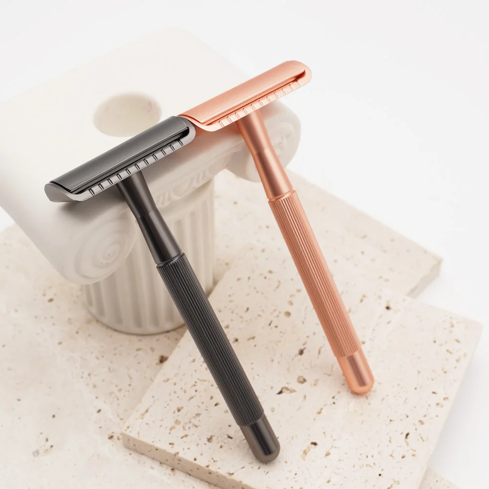 Eco-friendly Brass Handle Zinc Alloy Rose Gold Color Classic Double Edge Lady Shaving Safety Razor