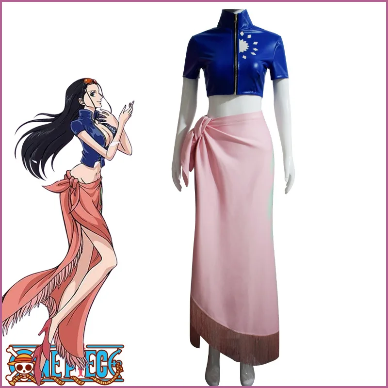 Nico Robin Cosplay Costume Top and Floral Pattern Wrap Skirt Women Cosplay Costume Outfit Decorated with Tassel