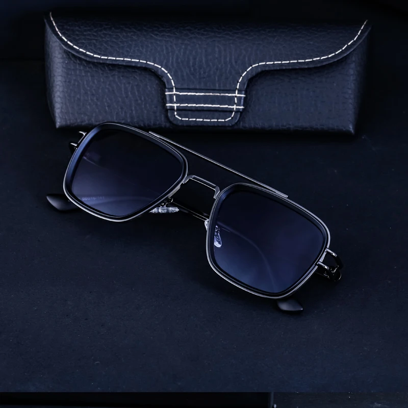 Designer Famous Brand Vintage Retro Steampunk Metal Double Bridge Square UV400 Sun Glasses Shades Sunglasses for Men