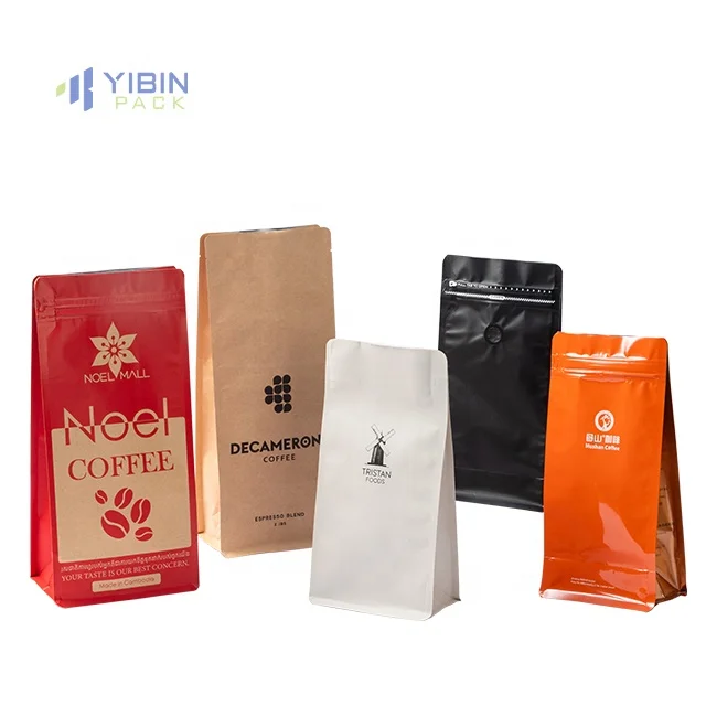 Eco Biodegradable PET/BOPP Square Bottom Bag Custom Packaging 250g 340g 1kg Kraft Paper Stand Pouch Zipper Valve Coffee Milk
