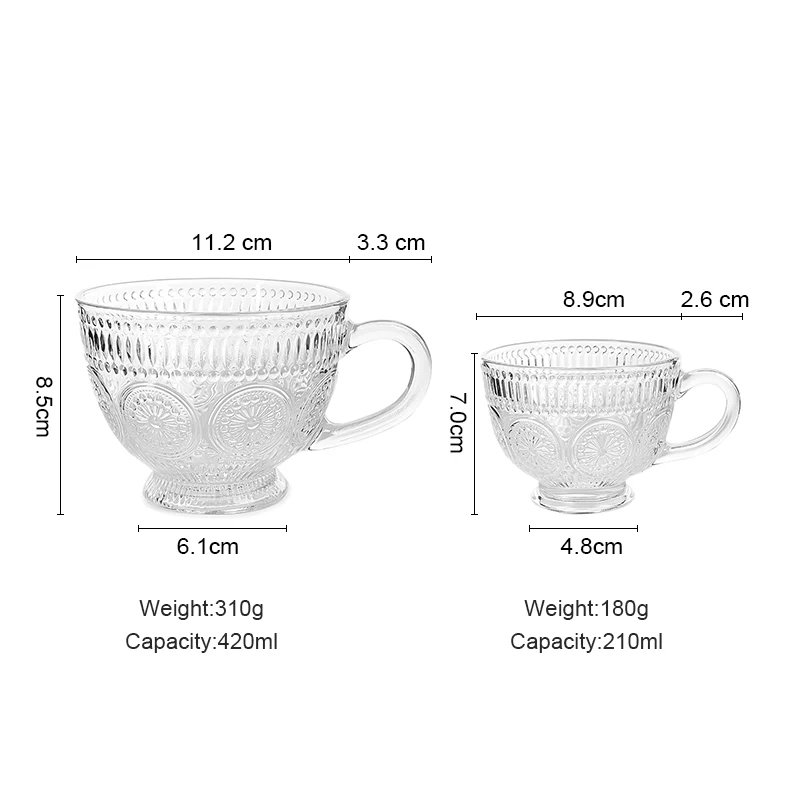 Clear embossed vintage glassware oats containers cereal cup glass breakfast coffee mug