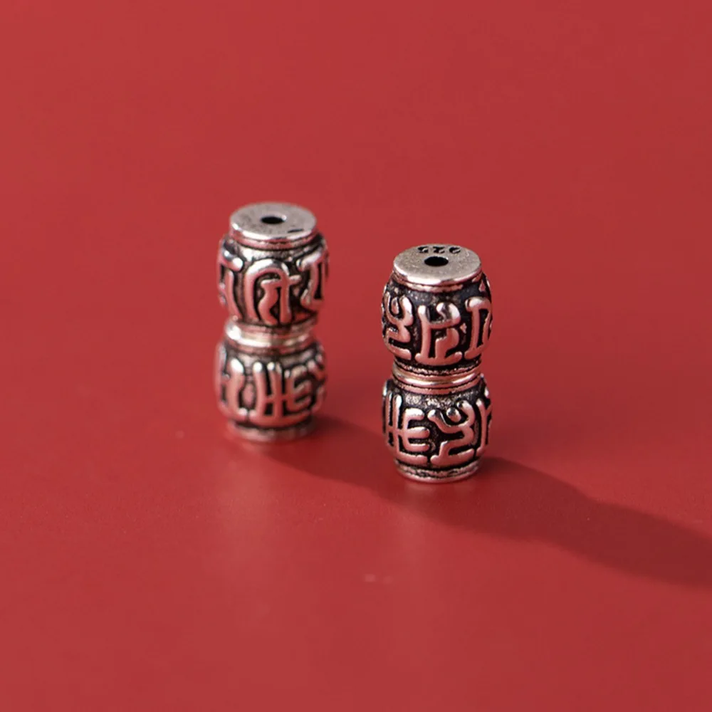 Sterling silver heavy 7x7mm antique silver drum spacer bead T0512