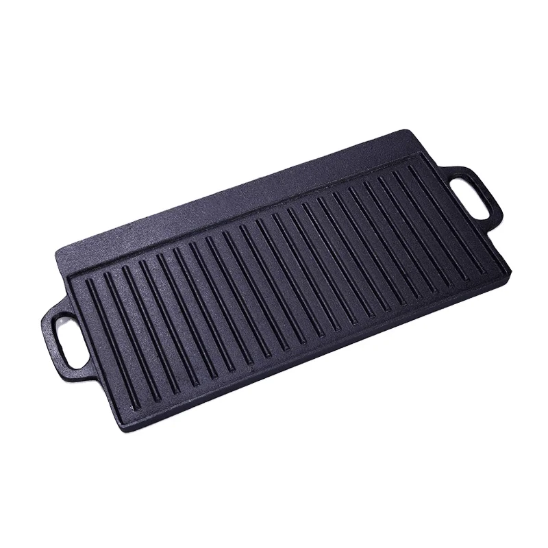 43*23cm Outdoor Camping Cast Iron Pre-Seasoned Handle Flat BBQ Grill Frying Baking Roasting Griddle Skillet Pans