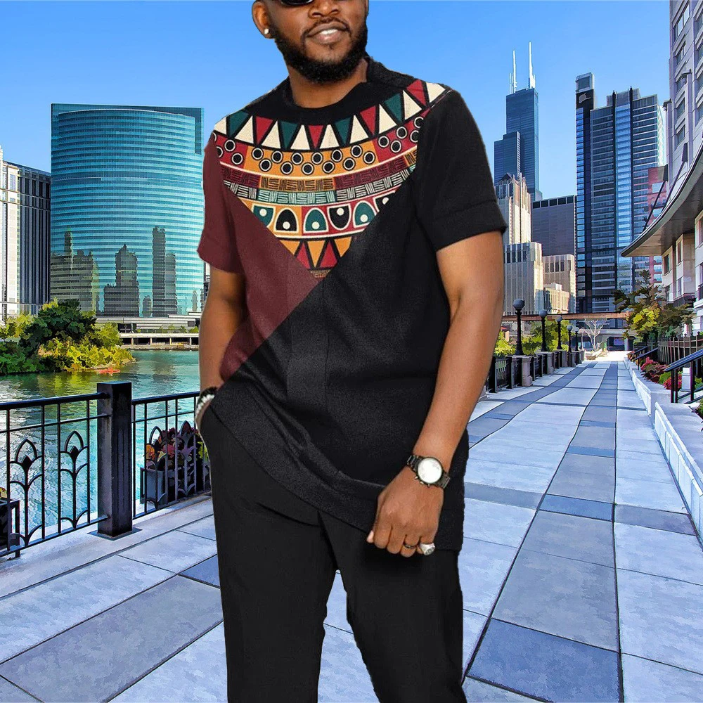 2024 новый костюм-Двойка для мужчин Классический Повседневный Спортивный костюм с 3D-принтом летние брюки модный тонкий костюм