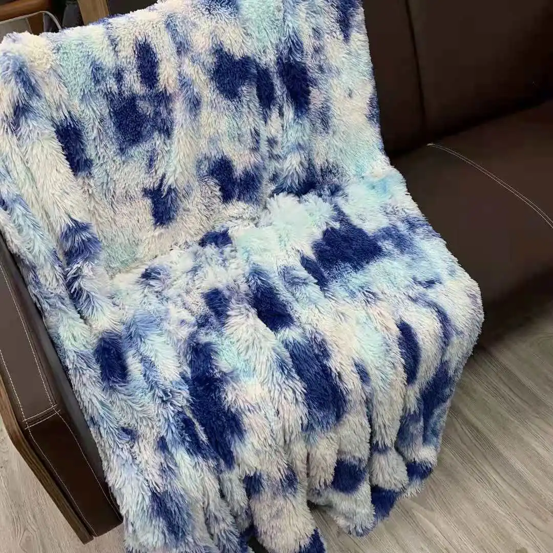 Manufacturer Custom Super Soft Luxury 100% Polyester Tie Dye PV Faux Fur Plush Blanket Throw